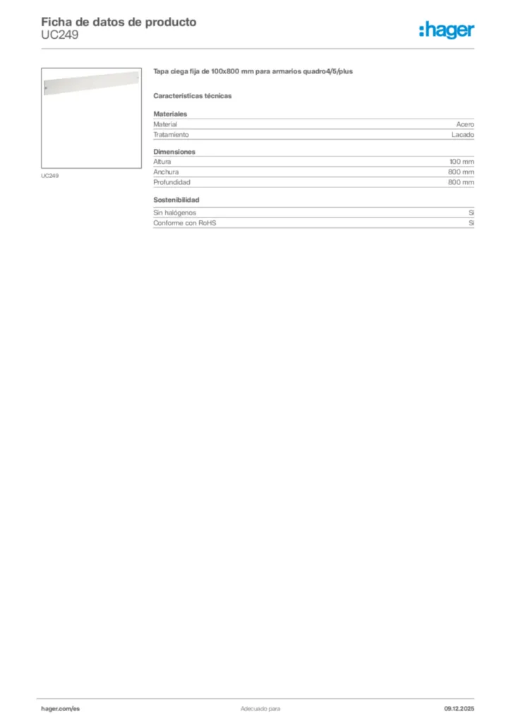 Imagen Hager Ficha de datos de producto UC249 | Hager España