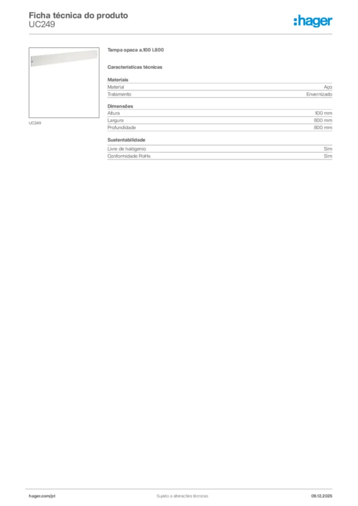 Imagem Hager Ficha técnica do produto UC249 | Hager Portugal