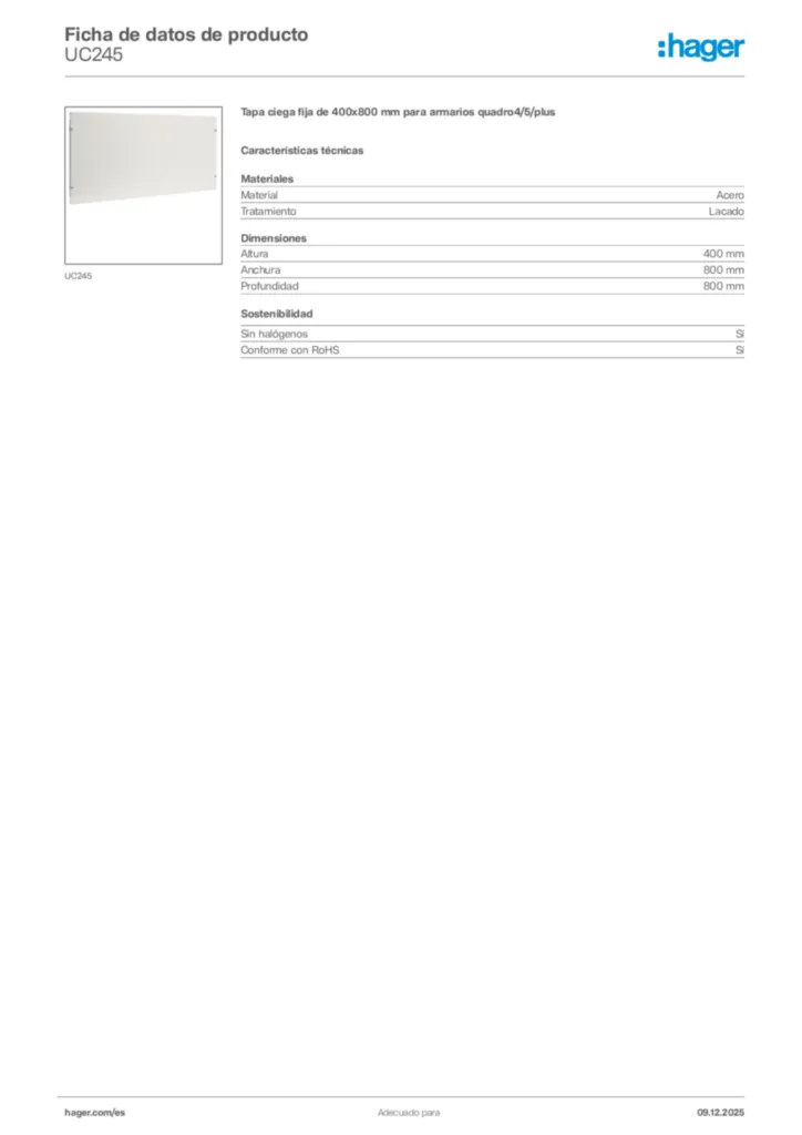 Imagen Hager Ficha de datos de producto UC245 | Hager España