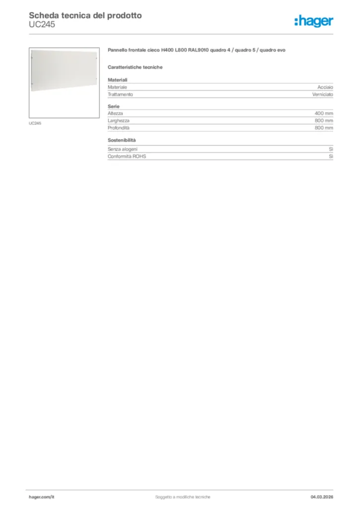 Immagine Hager Scheda tecnica del prodotto UC245 | Hager Italia