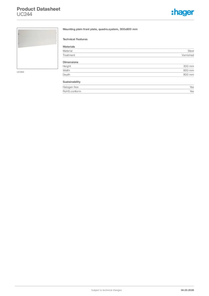 Image Hager Product data sheet UC244  | Hager Africa