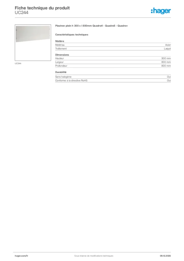 Image Hager Fiche technique du produit UC244 | Hager France