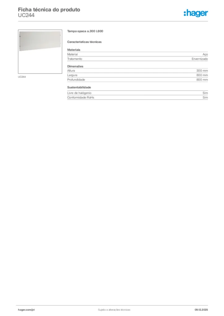 Imagem Hager Ficha técnica do produto UC244 | Hager Portugal