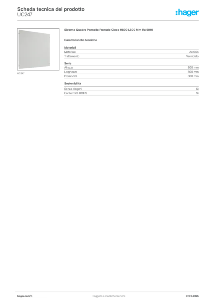 Immagine Hager Scheda tecnica del prodotto UC247 | Hager Italia