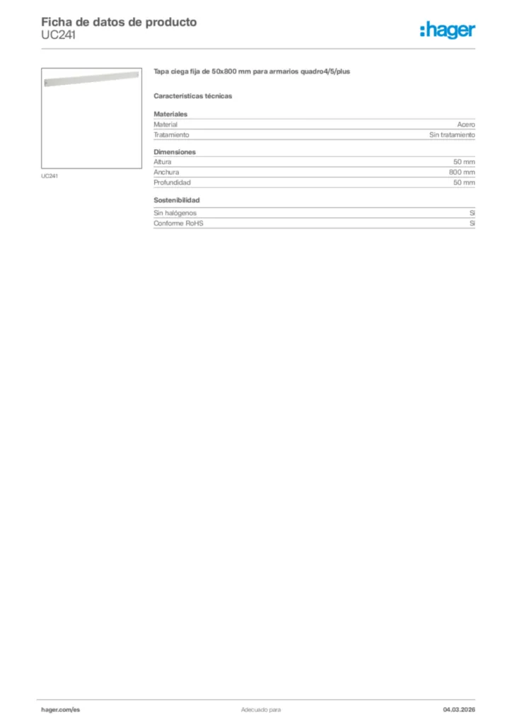 Imagen Hager Ficha de datos de producto UC241 | Hager España