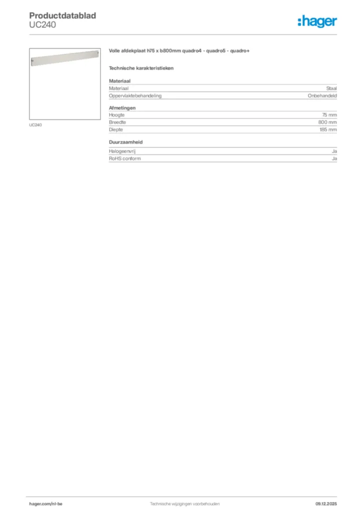 Afbeelding Hager Productdatablad UC240 | Hager Belgium