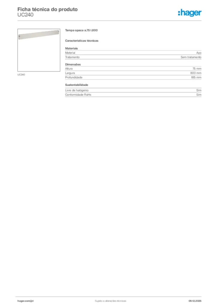 Imagem Hager Ficha técnica do produto UC240 | Hager Portugal