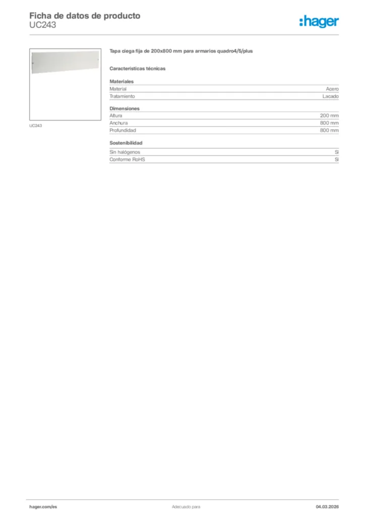 Imagen Hager Ficha de datos de producto UC243 | Hager España
