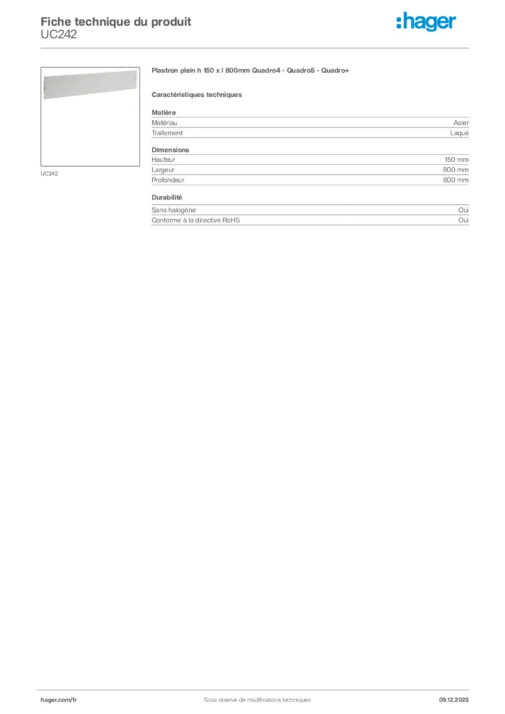Image Hager Fiche technique du produit UC242 | Hager France