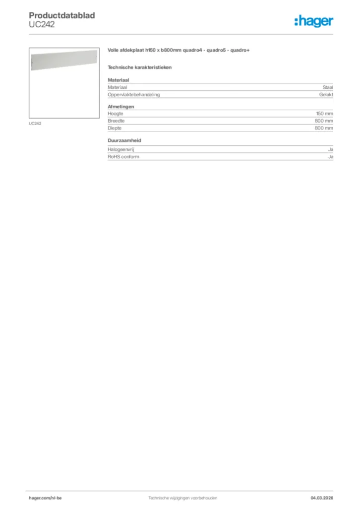 Afbeelding Hager Productdatablad UC242 | Hager Belgium