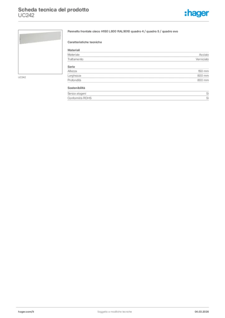 Immagine Hager Scheda tecnica del prodotto UC242 | Hager Italia