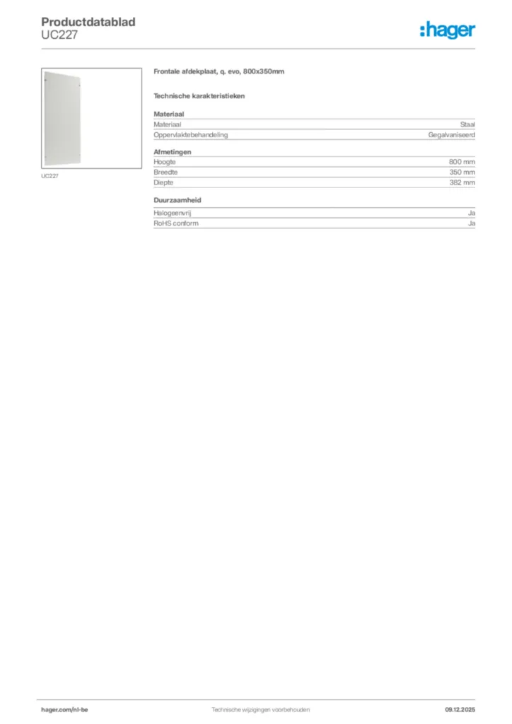 Afbeelding Hager Productdatablad UC227 | Hager Belgium