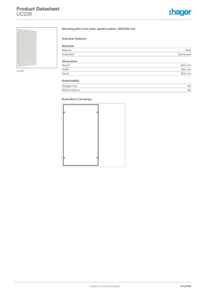 Image Hager Product data sheet UC226  | Hager Africa