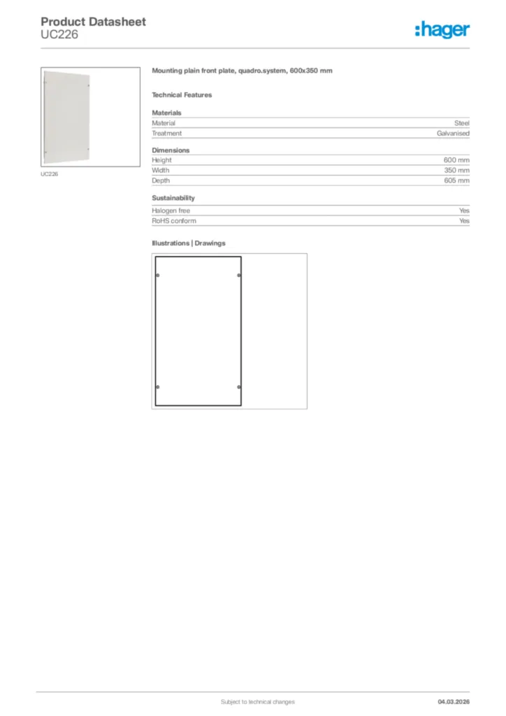 Image Hager Product data sheet UC226  | Hager Africa