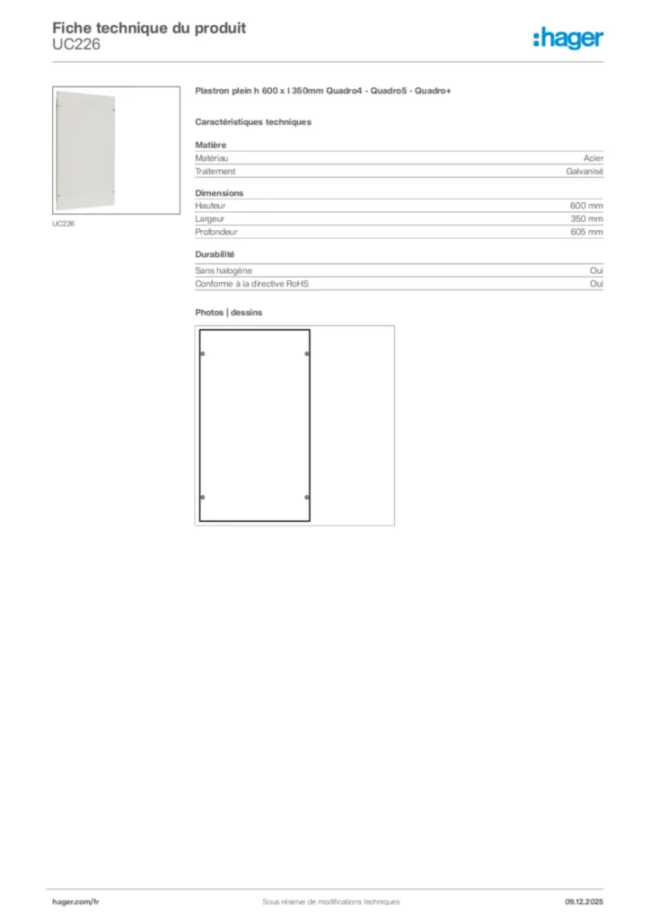 Image Hager Fiche technique du produit UC226 | Hager France