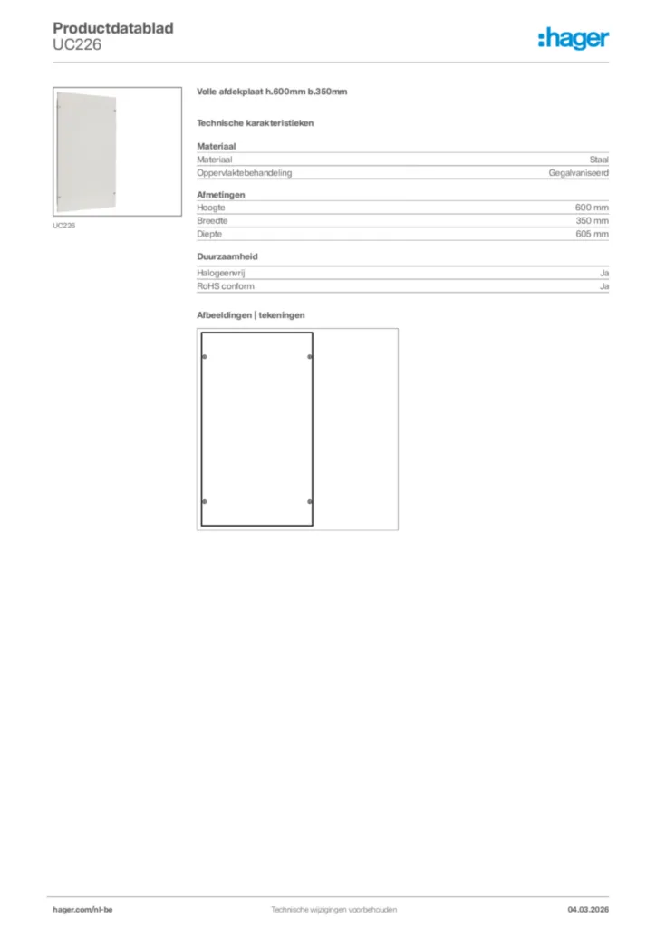 Afbeelding Hager Productdatablad UC226 | Hager Belgium