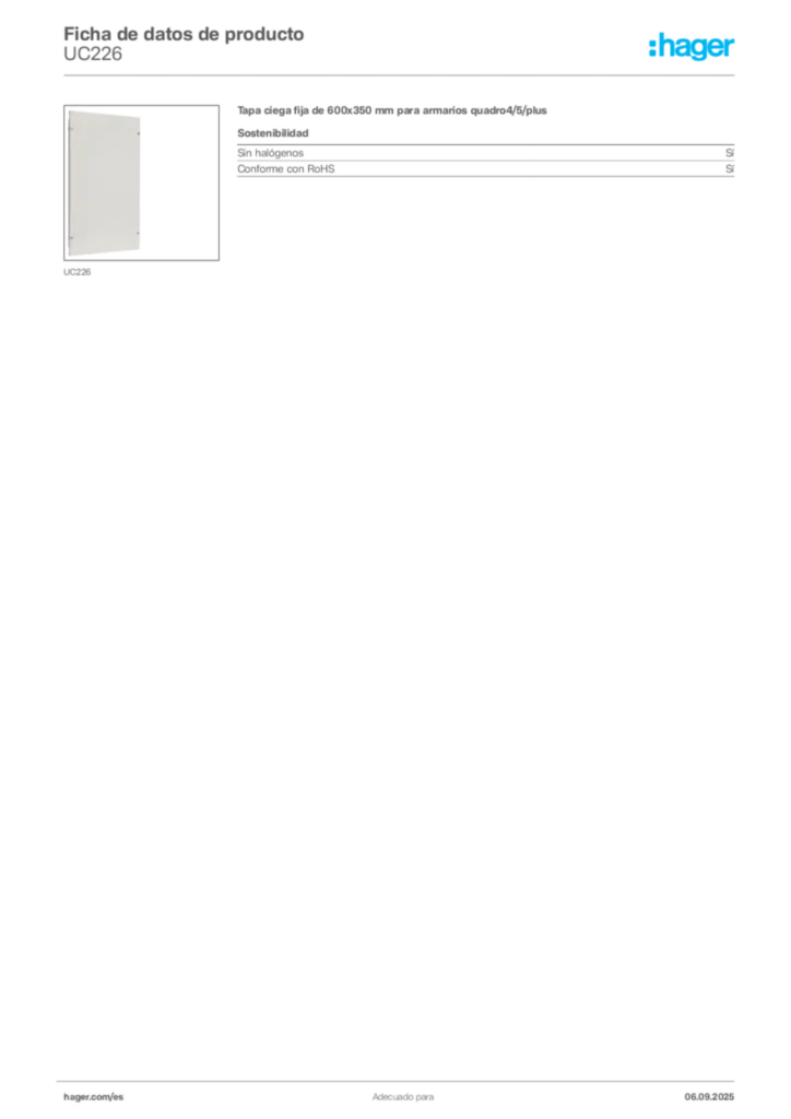 Imagen Hager Ficha de datos de producto UC226 | Hager España