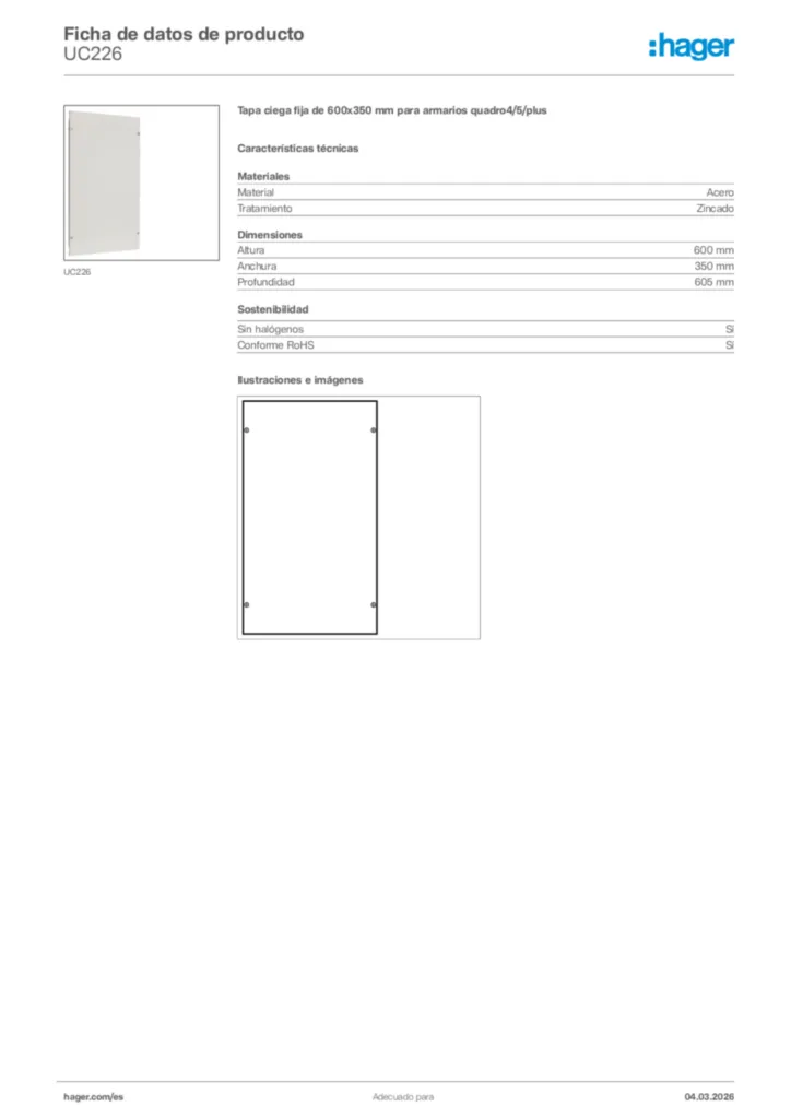 Imagen Hager Ficha de datos de producto UC226 | Hager España