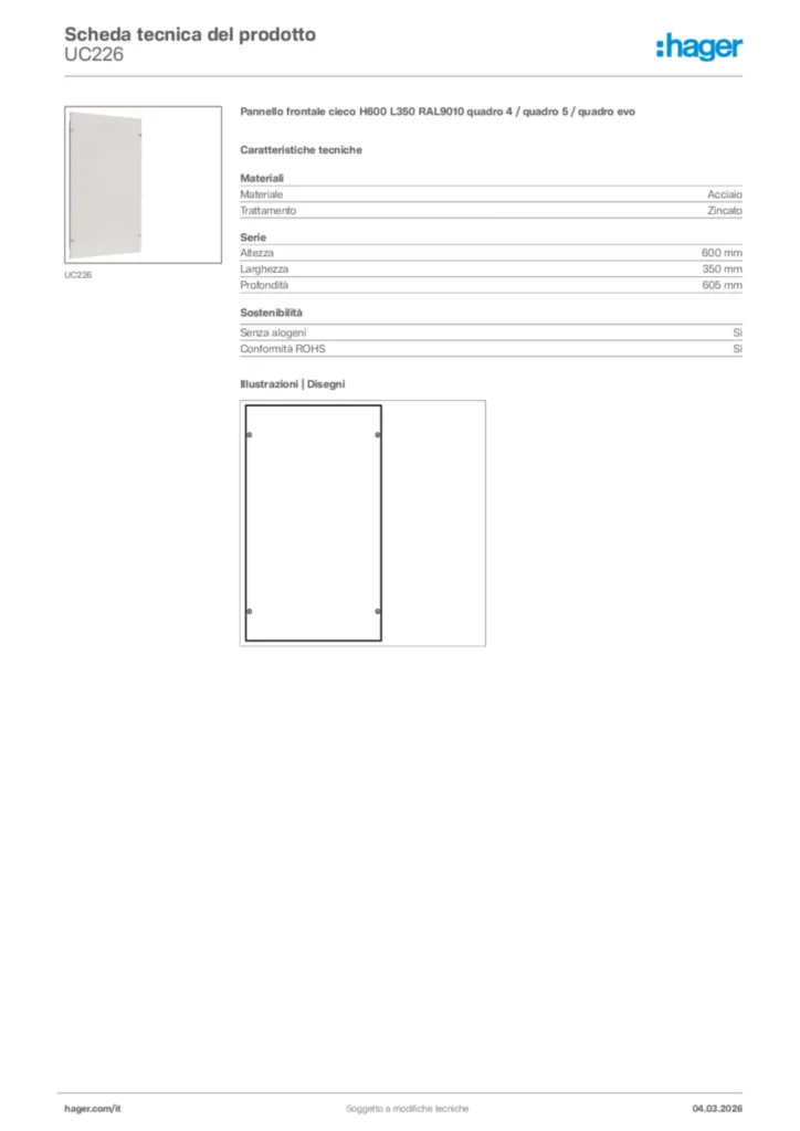 Immagine Hager Scheda tecnica del prodotto UC226 | Hager Italia