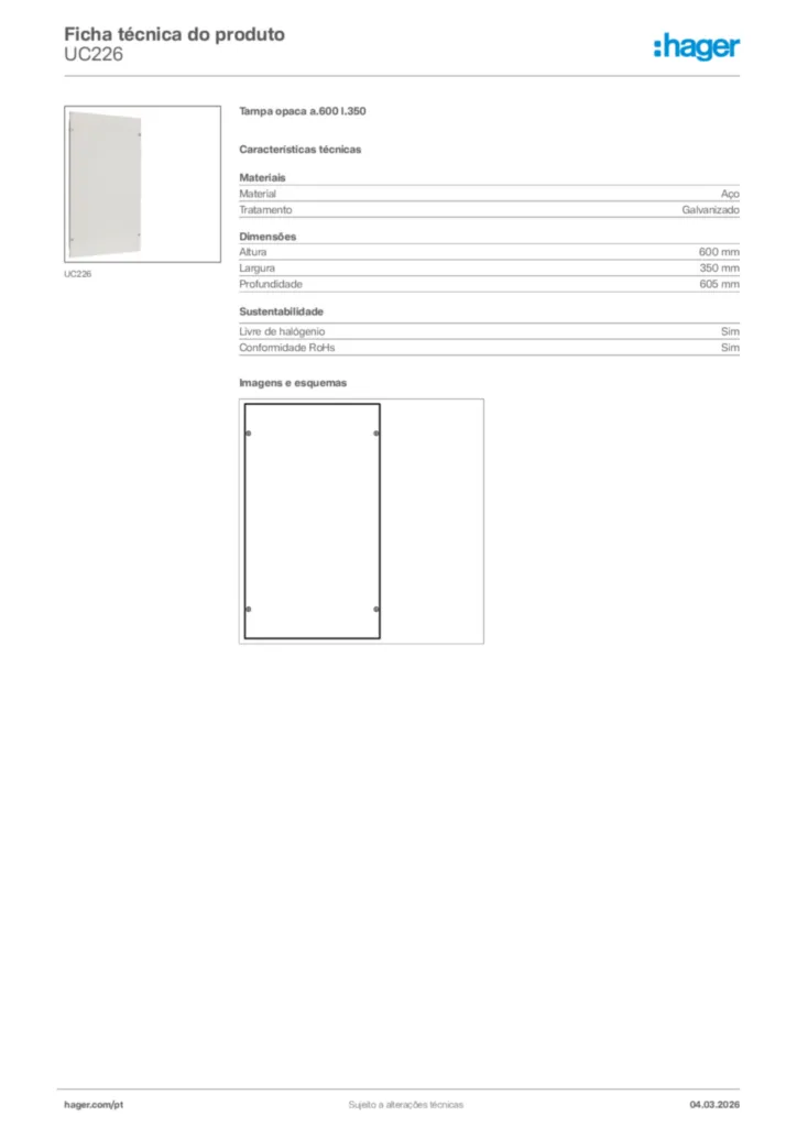 Imagem Hager Ficha técnica do produto UC226 | Hager Portugal