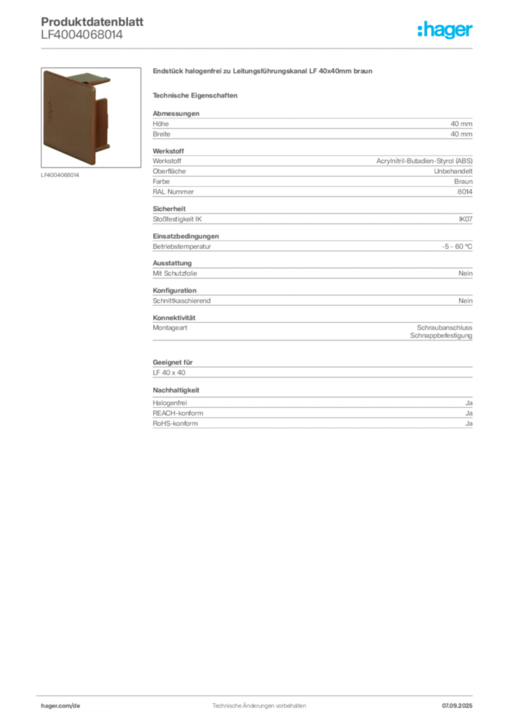 Bild Hager Produktdatenblatt LF4004068014 | Hager Deutschland