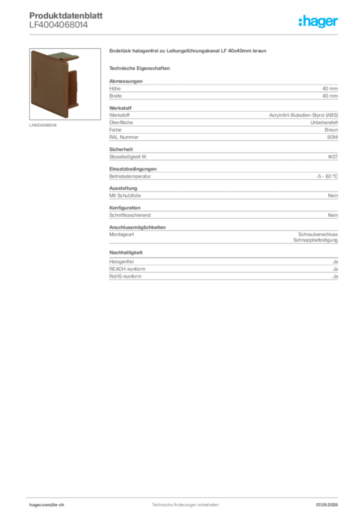 Bild Hager Produktdatenblatt LF4004068014 | Hager Schweiz