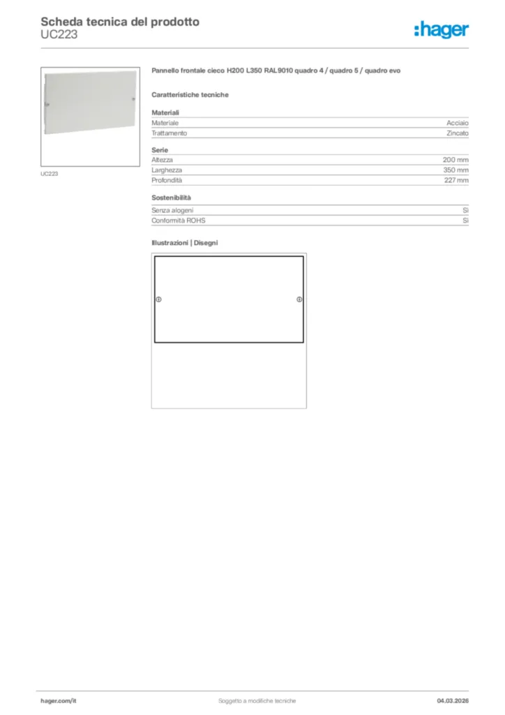 Immagine Hager Scheda tecnica del prodotto UC223 | Hager Italia