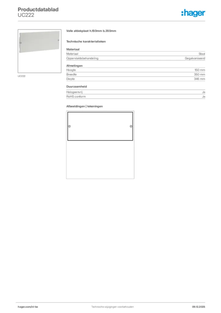Afbeelding Hager Productdatablad UC222 | Hager Belgium