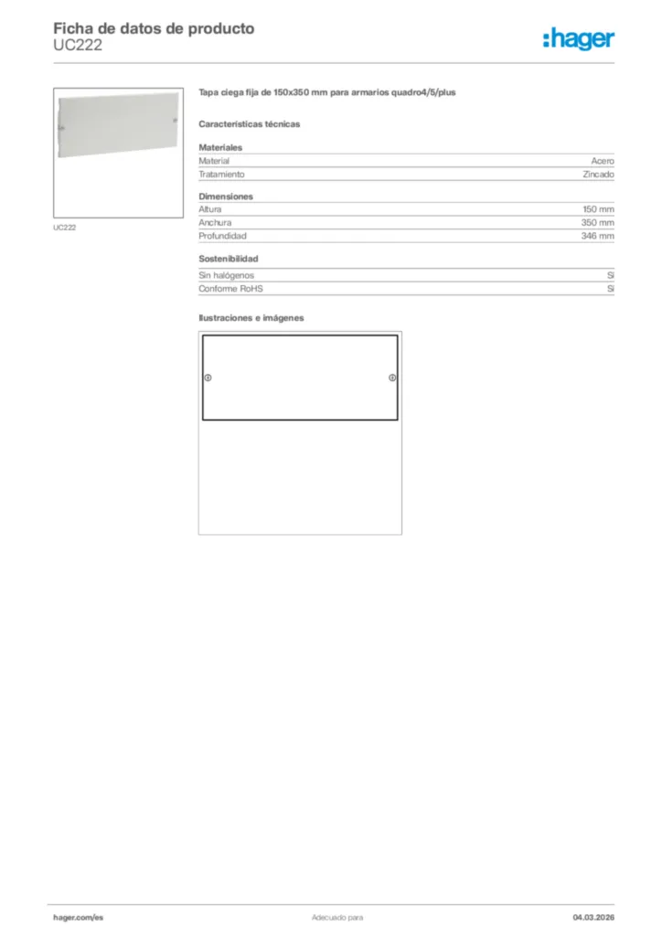 Imagen Hager Ficha de datos de producto UC222 | Hager España