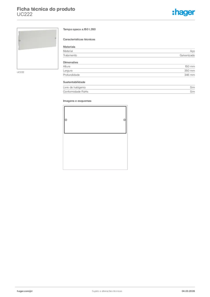 Imagem Hager Ficha técnica do produto UC222 | Hager Portugal