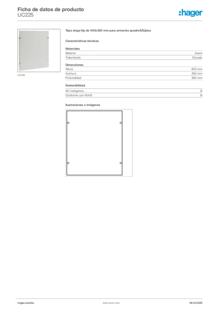 Imagen Hager Ficha de datos de producto UC225 | Hager España