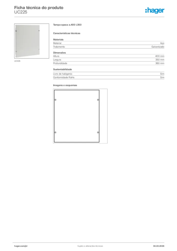 Imagem Hager Ficha técnica do produto UC225 | Hager Portugal