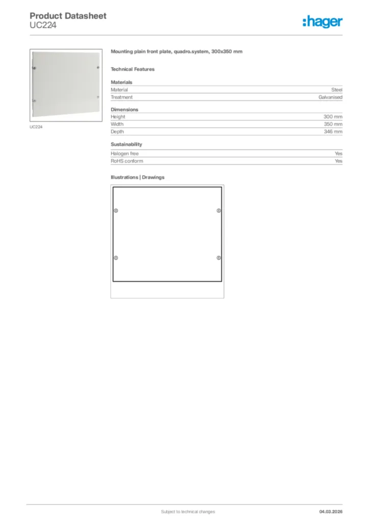 Image Hager Product data sheet UC224  | Hager Africa