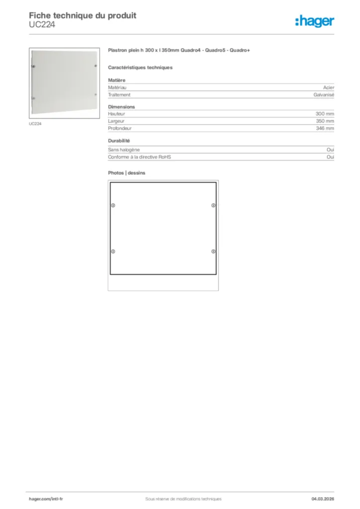 Image Hager Fiche technique du produit UC224 | Hager Afrique