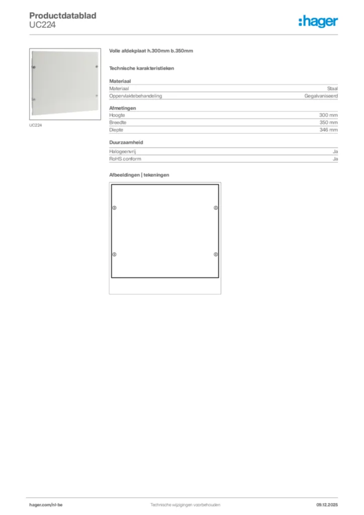 Afbeelding Hager Productdatablad UC224 | Hager Belgium