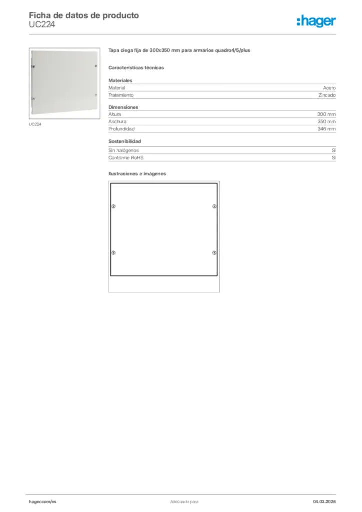Imagen Hager Ficha de datos de producto UC224 | Hager España