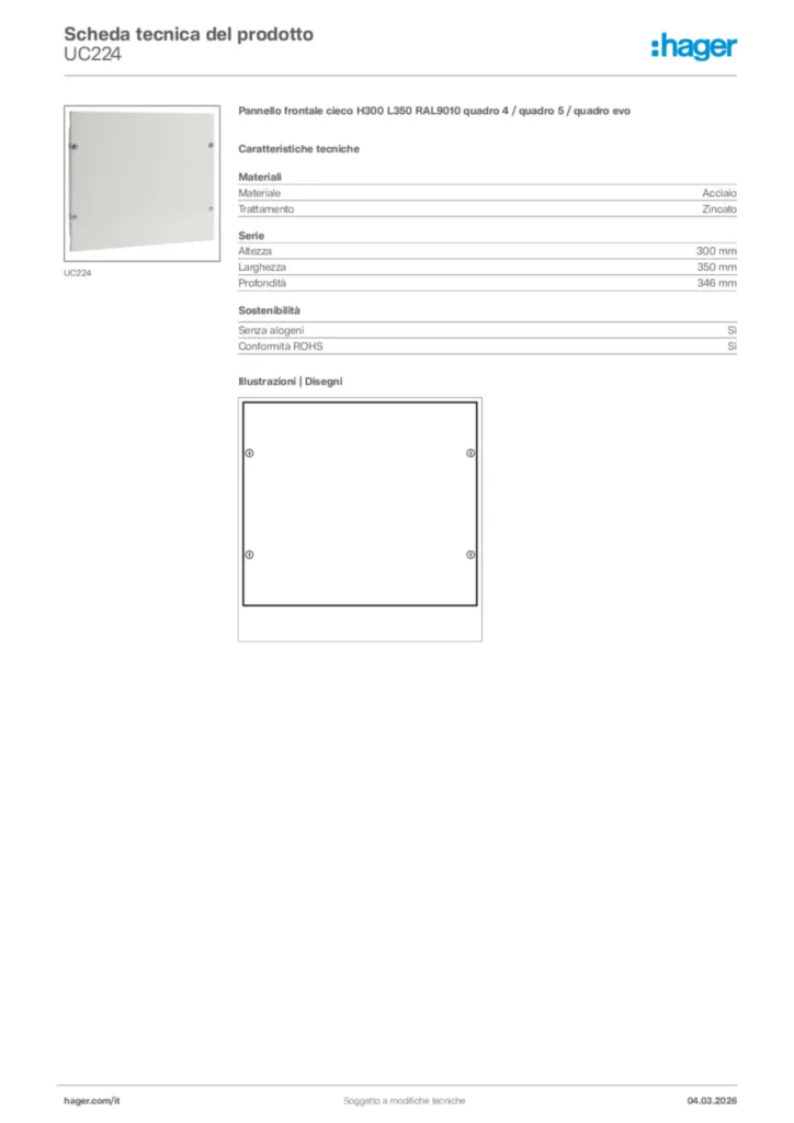 Immagine Hager Scheda tecnica del prodotto UC224 | Hager Italia
