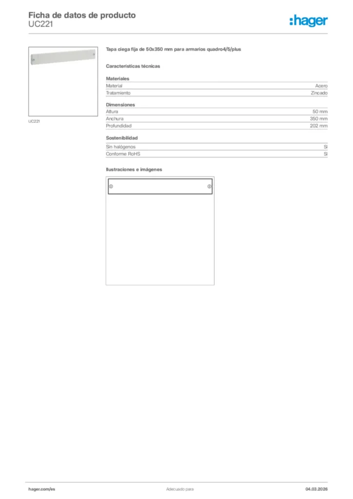 Imagen Hager Ficha de datos de producto UC221 | Hager España