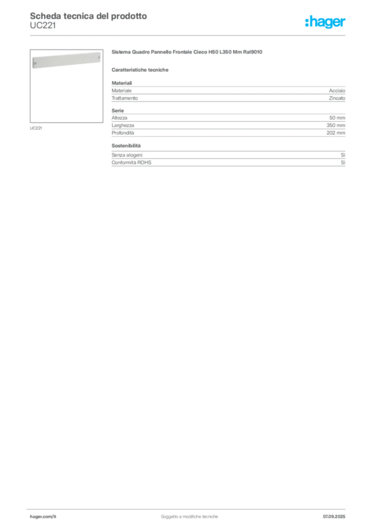 Immagine Hager Scheda tecnica del prodotto UC221 | Hager Italia