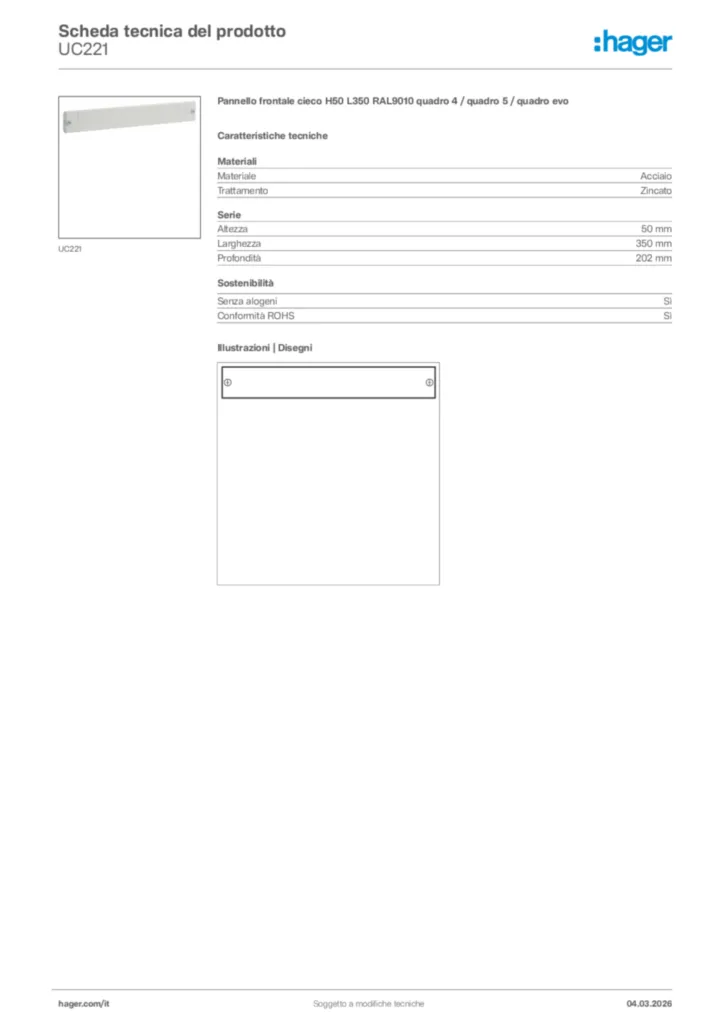 Immagine Hager Scheda tecnica del prodotto UC221 | Hager Italia