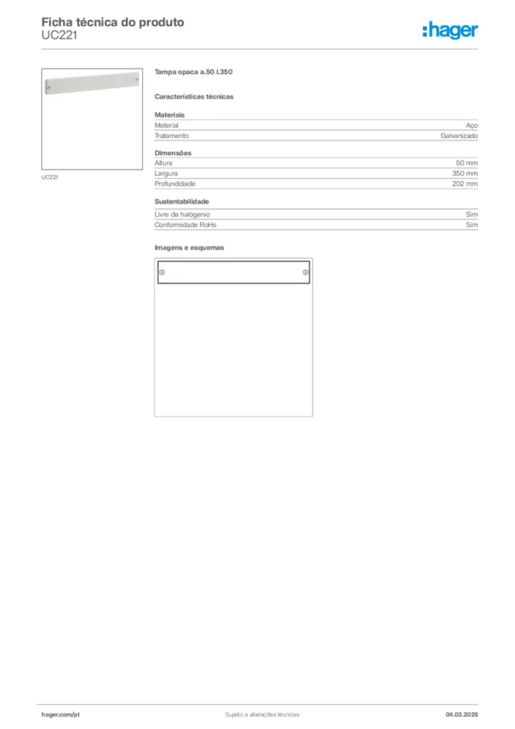 Imagem Hager Ficha técnica do produto UC221 | Hager Portugal