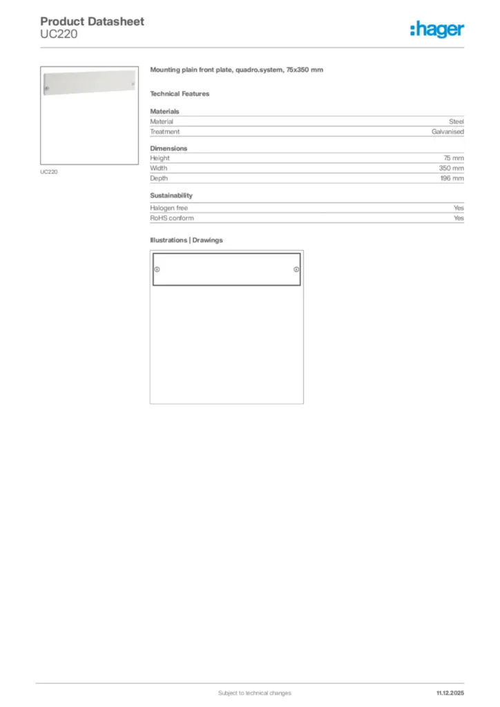 Image Hager Product data sheet UC220  | Hager Africa