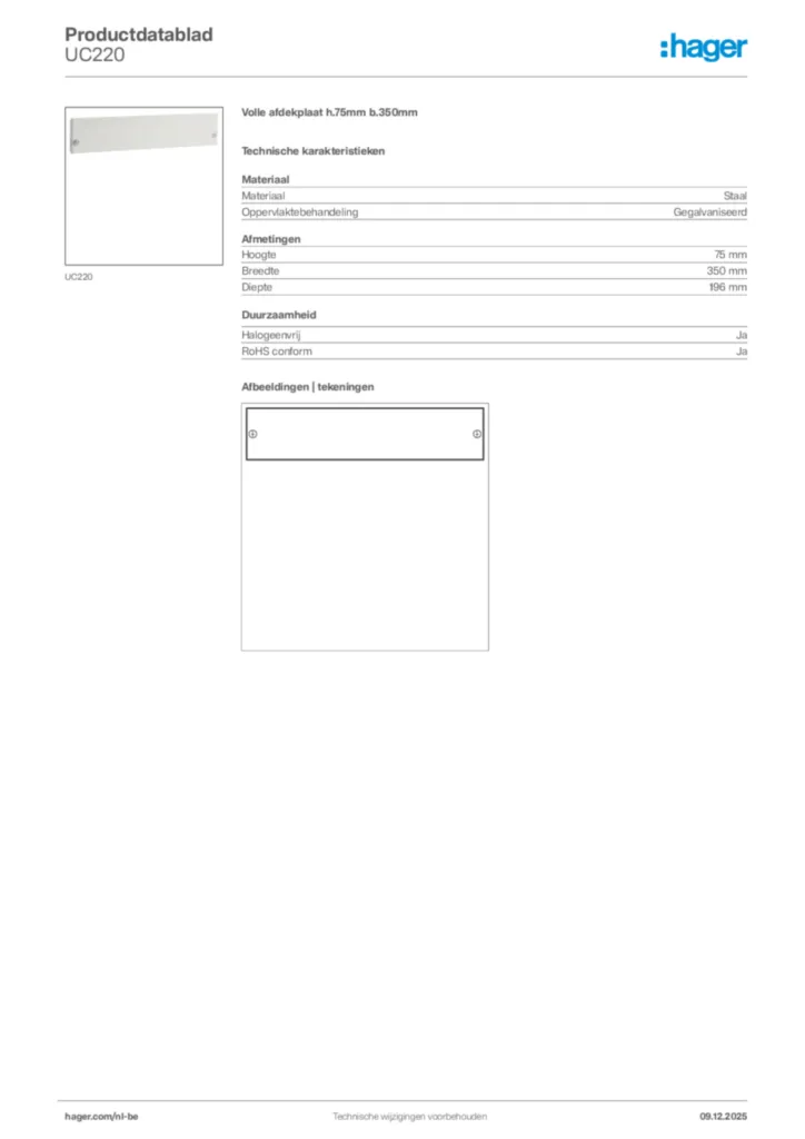 Afbeelding Hager Productdatablad UC220 | Hager Belgium