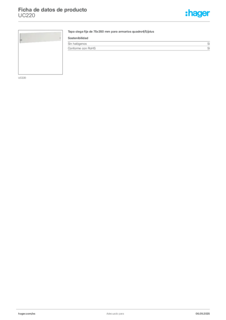 Imagen Hager Ficha de datos de producto UC220 | Hager España
