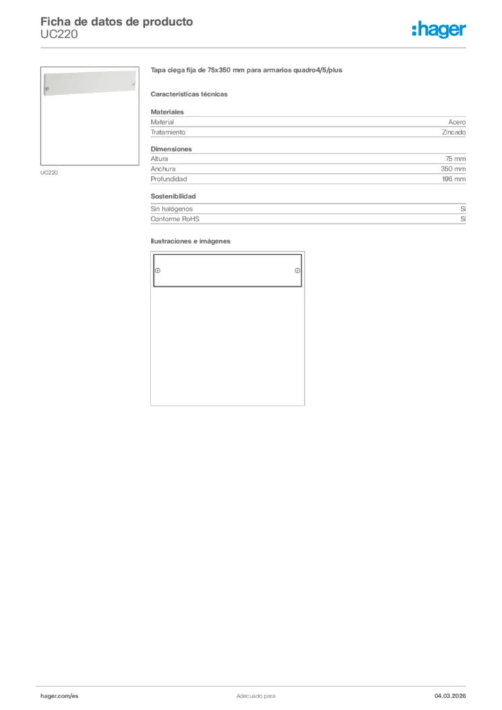 Imagen Hager Ficha de datos de producto UC220 | Hager España