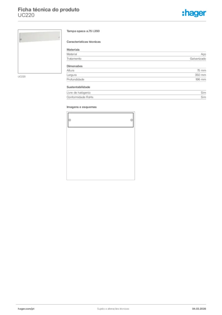 Imagem Hager Ficha técnica do produto UC220 | Hager Portugal