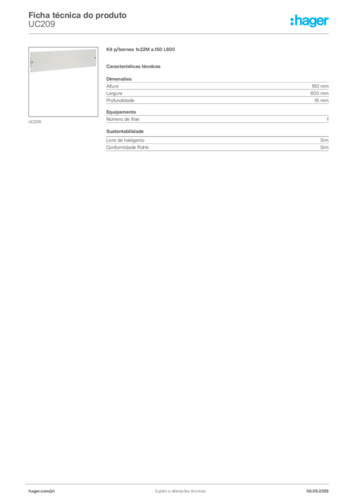 Imagem Hager Ficha técnica do produto UC209 | Hager Portugal