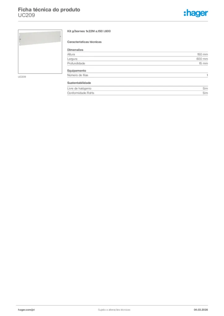Imagem Hager Ficha técnica do produto UC209 | Hager Portugal