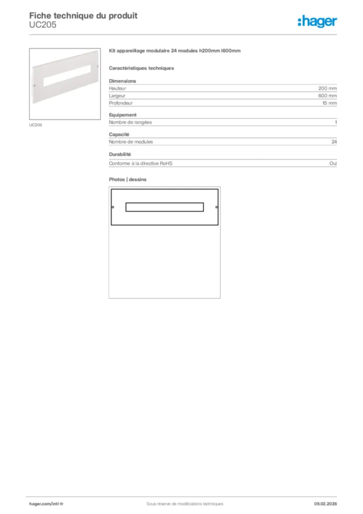 Image Hager Fiche technique du produit UC205 | Hager Afrique