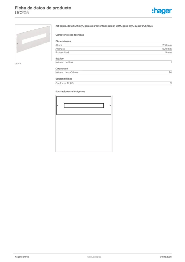Imagen Hager Ficha de datos de producto UC205 | Hager España